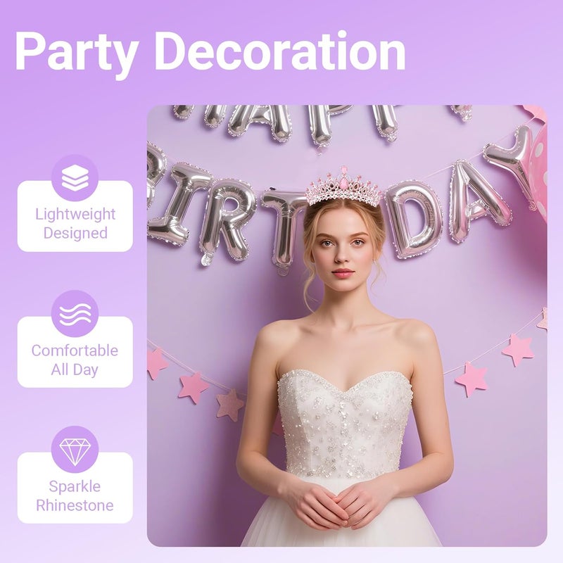 Queenship Tiara Crown for Women, Queen Tiara for Birthday Prom Bridal Party Custome Pink - Image 4